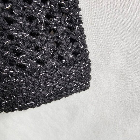 NWT WESTBOUND Open Knit Cardigan Sweater Top BLACK & SILVER size L Buttons Cozy - Picture 7 of 8